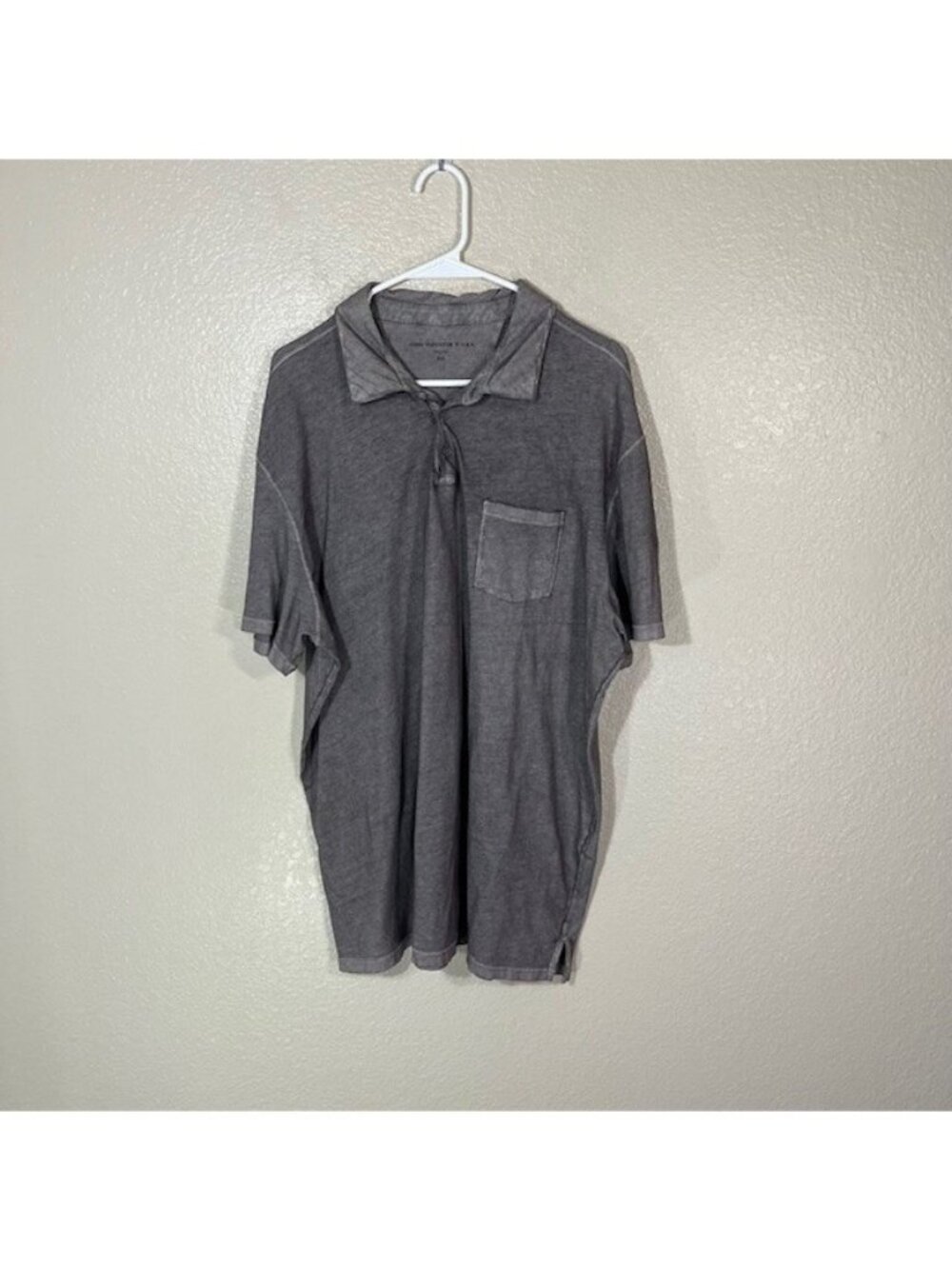 John Varvatos Polo Mens XXL Shirt Gray Distress Washed Short Sleeve Cotton